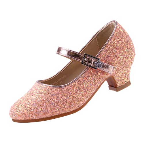 EIGHT KM Mädchen High Heel Kleid Schuhe Mary Jane Prinzessin Hochzeit Pumps Schuhe EKM7015 Sparkle Glitter Pink Cinderella Größe EU 34 von EIGHT KM