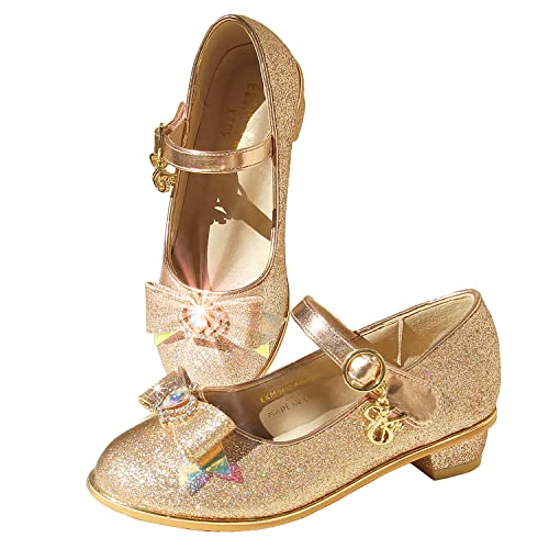 EIGHT KM Mädchen High Heel Kleid Schuhe Mary Jane Prinzessin Hochzeit Pumps Schuhe EKM7018 Glänzend Glitzernd Aphrodite Gold Größe EU 34 von EIGHT KM
