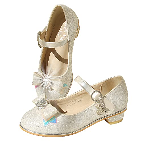 EIGHT KM Mädchen High Heel Kleid Schuhe Mary Jane Prinzessin Hochzeit Pumps Schuhe EKM7018 Glänzend Glitzernd Aphrodite Weiß Größe EU 37 von EIGHT KM