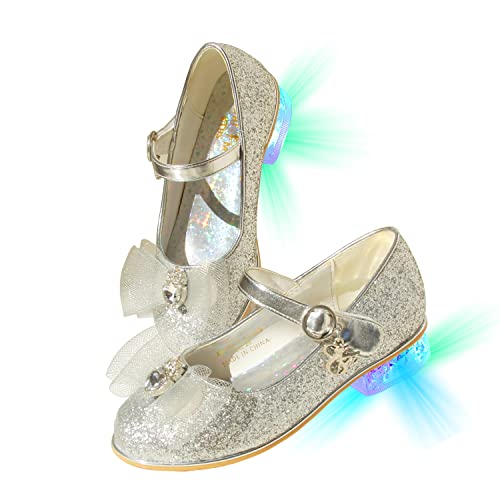 EIGHT KM Mädchen High Heel Kleid Schuhe Mary Jane Prinzessin Hochzeit Pumps Schuhe EKM7077 Leuchten Glitzerndes Aurora Silber Größe EU 33 von EIGHT KM