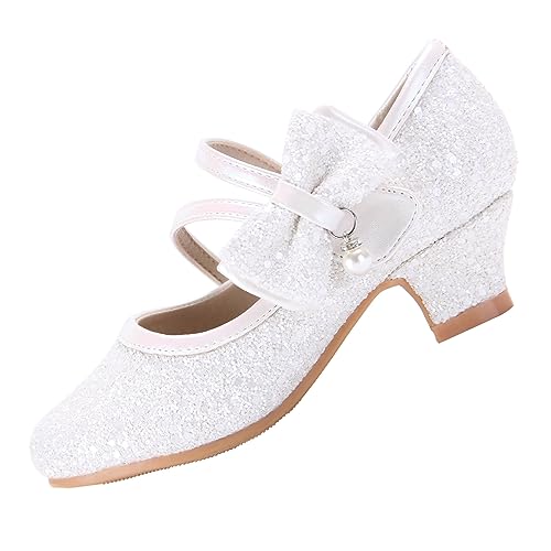 EIGHT KM Mädchen High Heel Kleidschuhe Mary Jane Prinzessin Hochzeitsparty Pumps EKM7035 Funkeln Glitzer Perle Kristall Elfenbein EU Kleinkind Größe 27 von EIGHT KM