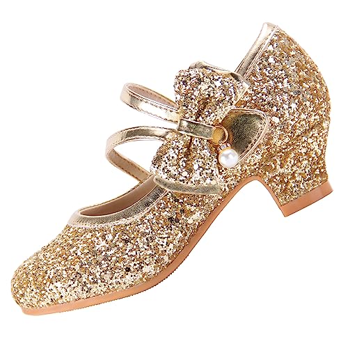 EIGHT KM Mädchen High Heel Kleidschuhe Mary Jane Prinzessin Hochzeitsparty Pumps EKM7035 Funkeln Glitzer Perle Kristall Gold EU Kleinkind Größe 24 von EIGHT KM