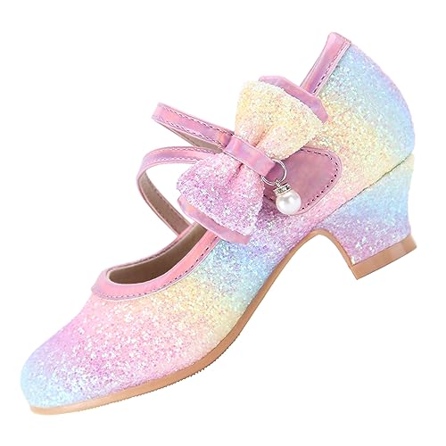 EIGHT KM Mädchen High Heel Kleidschuhe Mary Jane Prinzessin Hochzeitsparty Pumps EKM7035 Funkeln Glitzer Perle Kristall Regenbogen EU Kleinkind Größe 27 von EIGHT KM