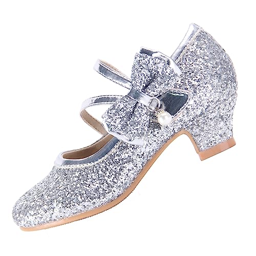 EIGHT KM Mädchen High Heel Kleidschuhe Mary Jane Prinzessin Hochzeitsparty Pumps EKM7035 Funkeln Glitzer Perle Kristall Silber EU Kleinkind Größe 24 von EIGHT KM