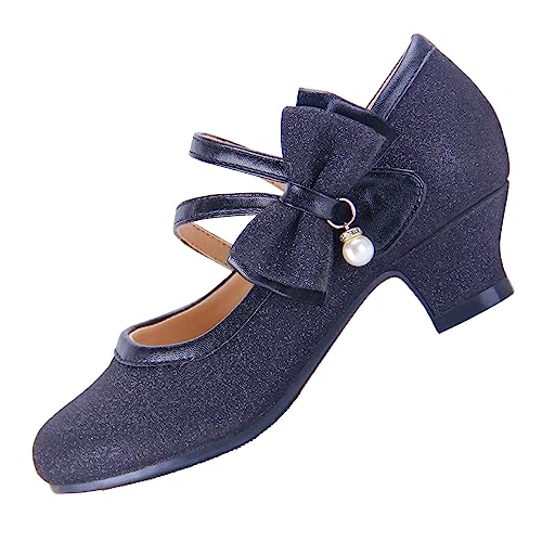EIGHT KM Mädchen High Heel Kleidschuhe Mary Jane Prinzessin Hochzeitsparty Pumps EKM7035 Funkeln Glitzer Perle Minerva Schwarz EU Kleinkind Größe 29 von EIGHT KM