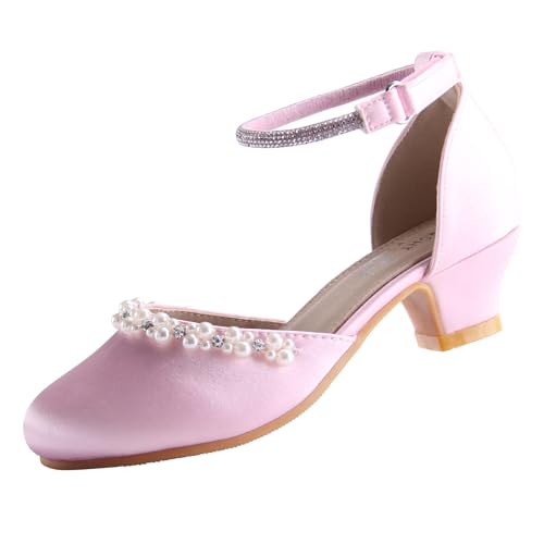 EIGHT KM Mädchen Kleidschuhe High Heel Hochzeit Party Pumps Prinzessin Schuhe EKM7033 Glatte Glänzende Perlsseide Pink EU Größe 29 von EIGHT KM