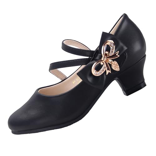 EIGHT KM Mädchen High Heel Schuhe Mary Jane Prinzessin Hochzeit Party Pumps EKM7035 Microfiber Leder Athena Metallic Schleife Schwarz EU Größe 30 von EIGHT KM