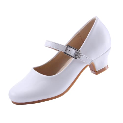 EIGHT KM Mädchen Hochhackige Kleiderschuhe Mary Jane Prinzessin Hochzeit Schuhe EKM7015 Athena Mikrofaser Schwarzes Leder Größe EU 30 von EIGHT KM