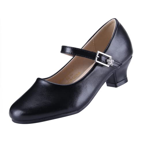 EIGHT KM Mädchen Hochhackige Kleiderschuhe Mary Jane Prinzessin Hochzeit Schuhe EKM7015 Athena Mikrofaser Schwarzes Leder Größe EU 31 von EIGHT KM