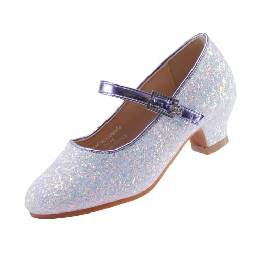 EIGHT KM Mädchen High Heel Kleid Schuhe Mary Jane Prinzessin Hochzeit Party Pumpschuhe EKM7015 Sparkle Glitter Cinderella Hellblau 2 UK Big Kid von EIGHT KM