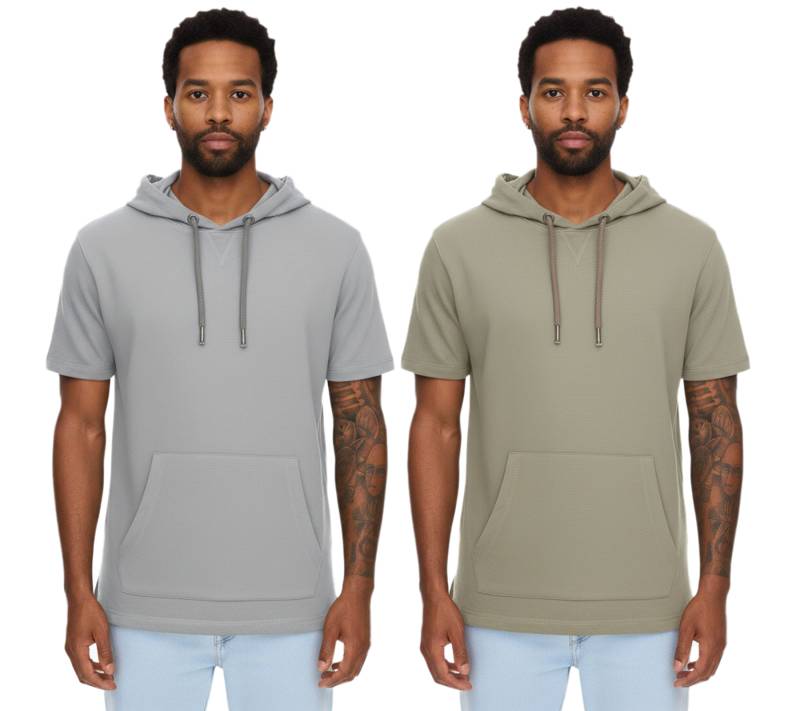 EIGHT2NINE Herren Kapuzen-Pullover kurzärmliger Baumwoll-Hoodie T-Shirt Hoody Sommer-Hoody H10014L22462AEN in Hellgrau oder Khaki von EIGHT2NINE