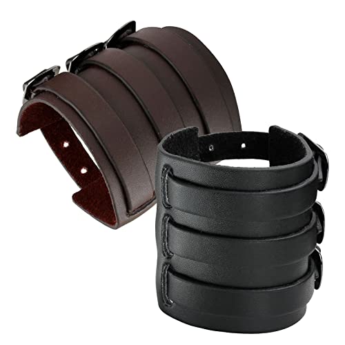 Eigso 2 Stück Punk Leder breite Manschette Armbänder für Männer Frauen Retro Vintage Gothic Armbänder für Mann Frau von Eigso