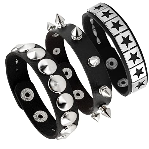 Eigso 3 Pcs Retro Leder Punk Armbänder für Männer Frauen Classic Vintage Spike Armband Set für Mann Frau von Eigso