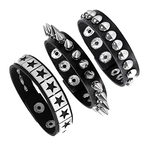 Eigso 3 Stück Punk Leder Manschette beschlagene Armbänder für Männer Frauen Retro Vintage Spikes Armband Set für Mann Frau von Eigso