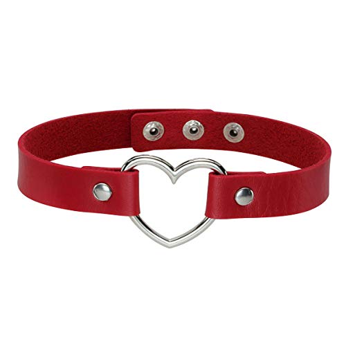 EIGSO Herz Punk Halsband PU Leder Legierung und Knopftverschluss rot für Damen und Herren von EIGSO