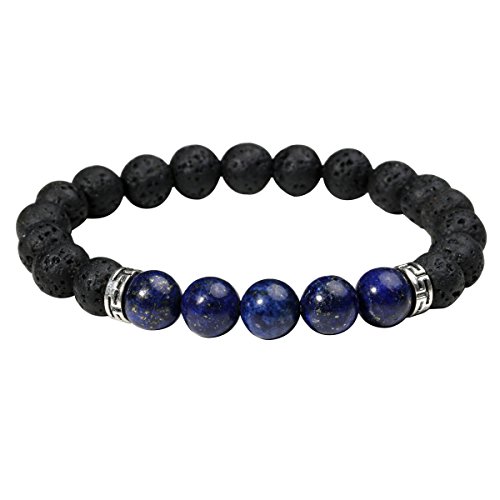 Eigso Lapislazuli Chakra Armband Damen und Herren mit Lavastein und Legierung elastisch Energie von Eigso