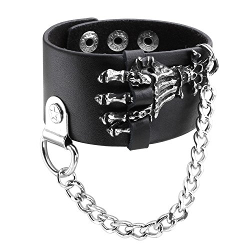 Eigso Pirat Armband Punk Biker Gothic PU Lederarmband mit Nieten Ketten für Damen Herren verstellbar von Eigso