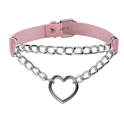 Eigso Punk Gothic Halsband Ketten und Herz Pink PU Leder Legierung mit Verschluss für Damen Herren von Eigso