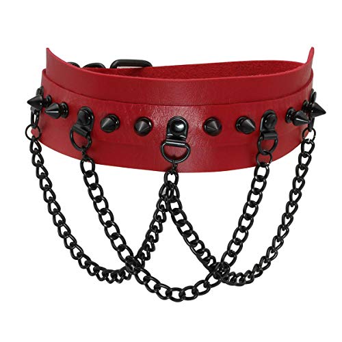 Eigso Punk Gothic Halsband PU Leder mit Ketten Nieten Legierung und Verschluss für Damen und Herren von Eigso