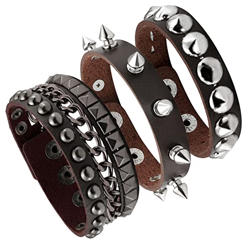 Eigso Retro Nieten Spikes Punk Leder Armbänder für Männer Frauen Nieten Vintage Leder Manschette Armband von Eigso