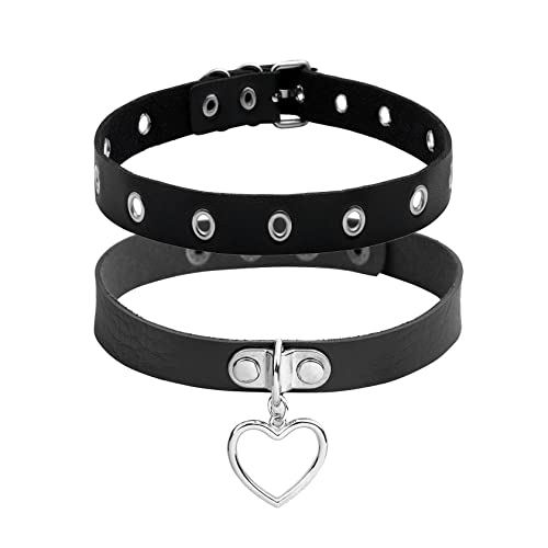 Eigso 2 Stück Punk Vintage Leder Chokers für Damen und Herren Gothic Steampunk Emo Choker verstellbar von Eigso