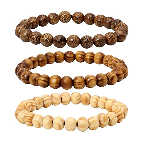 Eigso 3Pcs 8mm Holzperlen Armband Set für Männer Frauen Mala Gebet Meditation Buddha Wickelarmband von Eigso