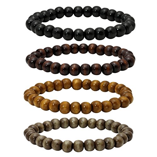 Eigso Holzperlen Armband Herren Damen 10mm 4 Stück 4 Farben für Gebeten Meditation elastisch von Eigso