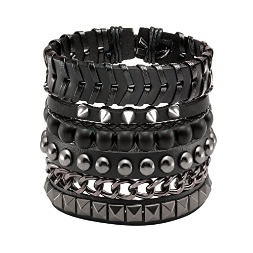 Eigso 4 Stück Punk PU Leder Manschette Armbänder für Männer Frauen Classic Retro Vintage Gothic Armbänder für Mann Frau von Eigso