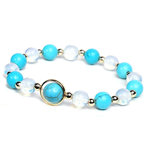 Eigso Blau Türkis Perlen Stein Chakra Armband für Frauen Männer Opal Weiß Charming Frauen Armband einstellbar von Eigso