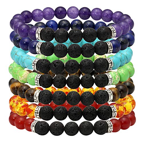 Eigso Chakren Armband Damen mit Lava Stein und Kristallstein für Frauen Männer Meditation Gebeten von Eigso