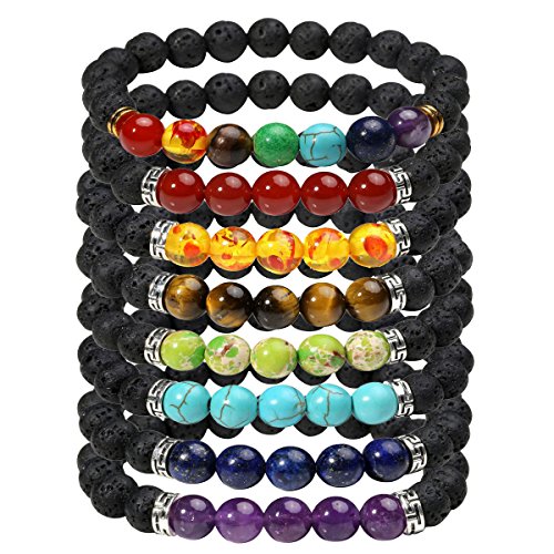 Eigso Chakren Armband Damen mit Lava Stein und Kristallstein für Frauen Männer Meditation Gebeten von Eigso