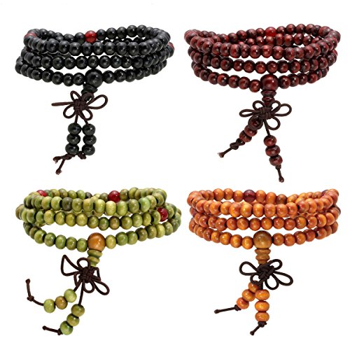 Eigso Armband-Set aus Holz, 6 mm, für Damen und Herren, Abstand: 108 Perlen, Lavastein, Aromatherapie, 19 cm, Holz von Eigso