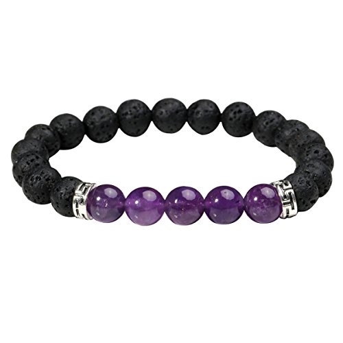 Eigso Amethyst Chakra Armband Damen und Herren mit Lavastein und Legierung elastisch Energie von Eigso