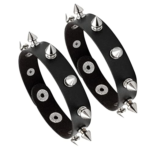 Eigso 2 Stück Punk PU Leder Manschette Nieten Armbänder für Männer Frauen Retro Vintage 80er Jahre Gothic Charme Armbänder für Frau Mann von Eigso