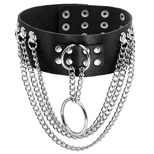 Eigso Punk Halsband Rock Gotisch Halskette mit mehrlagigen Ketten für Damen Herren Knopfverstellbar von Eigso