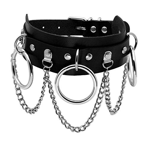 EIGSO Punk Choker Black Gothic mit Legierungskreisringen und Ketten für Damen Damen verstellbar von EIGSO