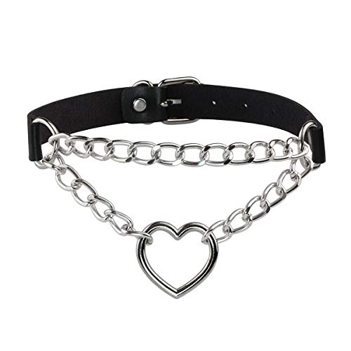Eigso Punk Leder Halskette für Frauen Vintage Gothic Herz Halsketten Harajuku Emo Stylish Kette Choker von Eigso