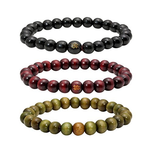 Eigso Holzperlen Armband Herren Damen 8mm für Meditation Buddhist Handgelenk Weihnachtsgeschenke von Eigso