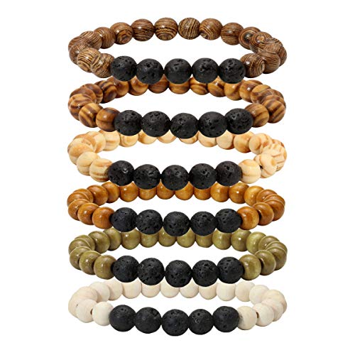 Eigso Holzperlenarmband Lavagestein Perlen Diffusor Armband Edelstein Aromatherapie Armband für Männer Frauen von Eigso