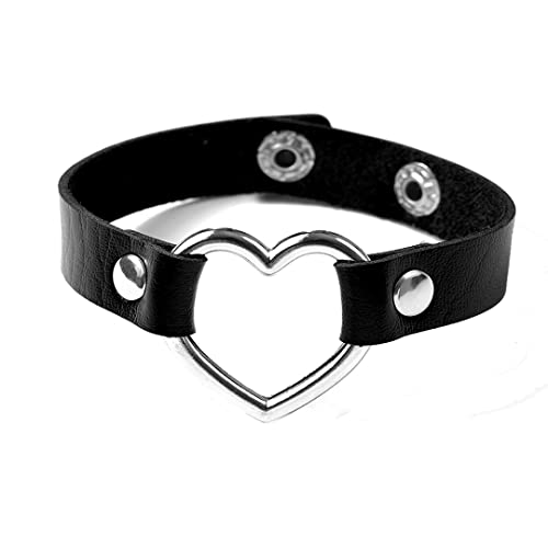 Eigso Hohle Herz Punk Leder Schwarz Armband für Frauen Männer 80er Jahre Thema Party Gothic Armband Einstellbar von Eigso