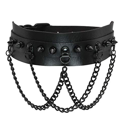 Eigso Punk Gothic Halsband mit Ketten Nieten Legierung und Verschluss verstellbar für Damen Herren von Eigso