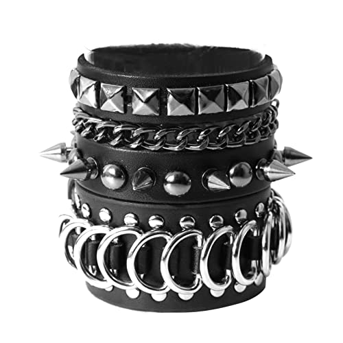 Eigso 2 Pcs Punk Leder Manschette Armbänder für Männer Frauen Spikes Nieten Nieten Lederarmbänder für Mann Frau von Eigso