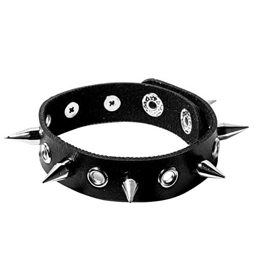 Eigso Punk Gothic Armband mit Nieten Ketten Knopfverschluss PU Leder verstellbar für Damen und Herren von Eigso