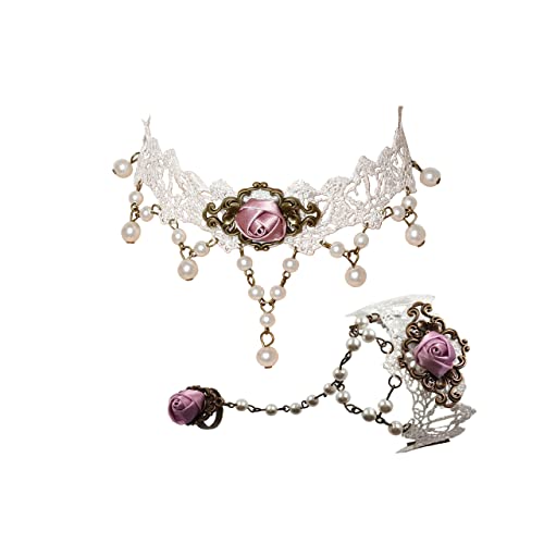 Eigso Spitze Halsband und Armband 2 Stück mit weißen Ketten und Fingerringe für Damen Frauen Eigso Spitze Halsband und Armband 2 Stück mit weißen Ketten und Fingerringe für Damen Frauen von Eigso