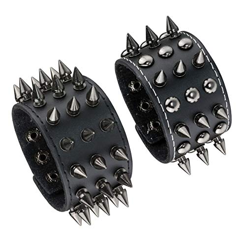 Eigso Gothic Breit PU Leder Armband Punk mit Nieten und Kopfverschluss für Damen Herren verstellbar von Eigso