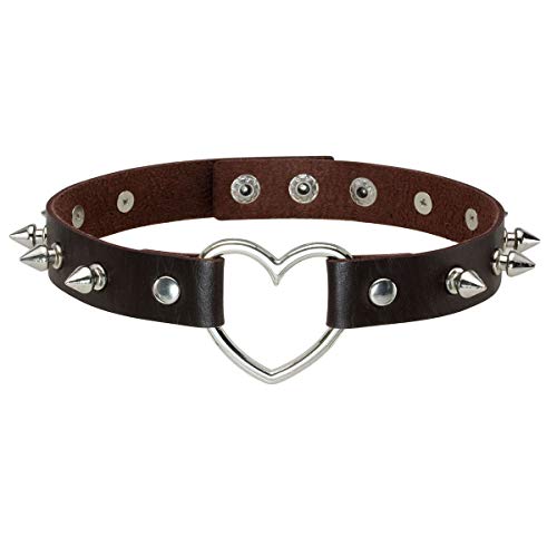 Eigso Vintage Leder Punk Goth Spikes Choker für Frauen Männer Retro Vintage Liebe Herz Halsband Halskette für Frau Mann von Eigso