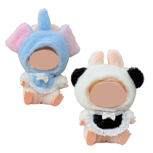 EIH1 2 Stück Cartoon-Form Lanubu Kleidung,Für 17cm Puppe,Puppenzubehör, Plüsch Lanubu Outfit,Mit Kapuze und Lätzchen,Geeignet für Jungen,Mädchen,Kindergeschenke (Roter Panda +Dumbo) von EIH1