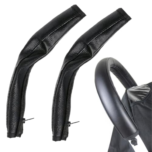 EIH1 2 Stücke Baby Kinderwagen Griff Abdeckung Universal Griff Staubdicht PU Leder Kinderwagen Armlehne PU mit Reißverschluss PU Leder Kinderwagen Armlehne Für Meisten Kinderwagen Geeignet Schwarz von EIH1