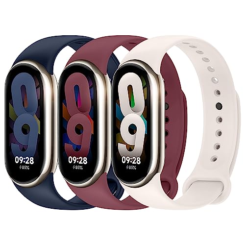 3 Stück Armbandersatz kompatibel mit Xiaomi Mi Band 8 Damen Herren ,Verstellbares weiches Silikon Sportband für Xiaomi Band Mi Band 8 Armband Zubehör,Starlight/Mitternachtsblau/Burgund von EIHAIHIS