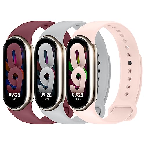 3 Stück Armbandersatz kompatibel mit Xiaomi Mi Band 8 Damen Herren ,Verstellbares weiches Silikon Sportband für Xiaomi Band Mi Band 8 Armband Zubehör,Leuchtendes Rosa/Burgund/Hellgrau von EIHAIHIS